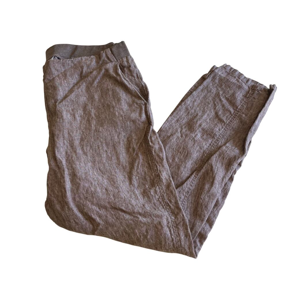 J Jill Brown 100% Linen Elastic Waist Pull On Pant Sz M